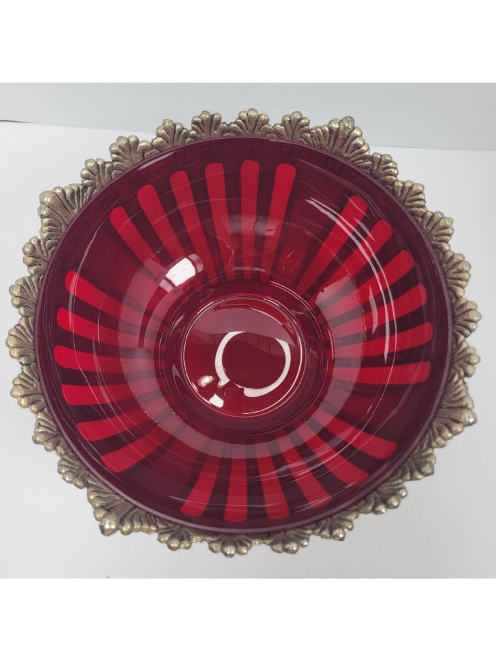Vintage Silver Plated Godinger Ruby Red Glass Console Bowl with Utensils Set - Picture 6 of 12
